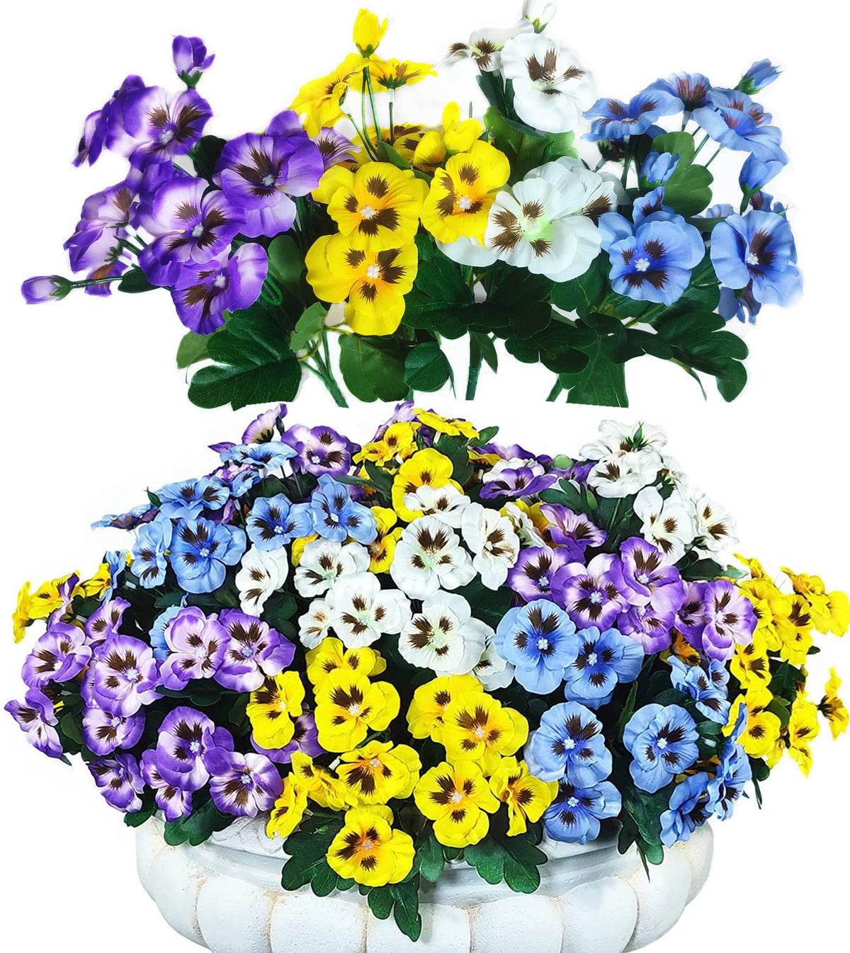 QIANYUN front view of 12-bundle pansies showing vibrant mixed colors and instant curb appeal