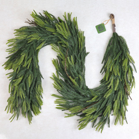 QIANYUN front view of 6FT Norfolk pine garland showing full lush greenery