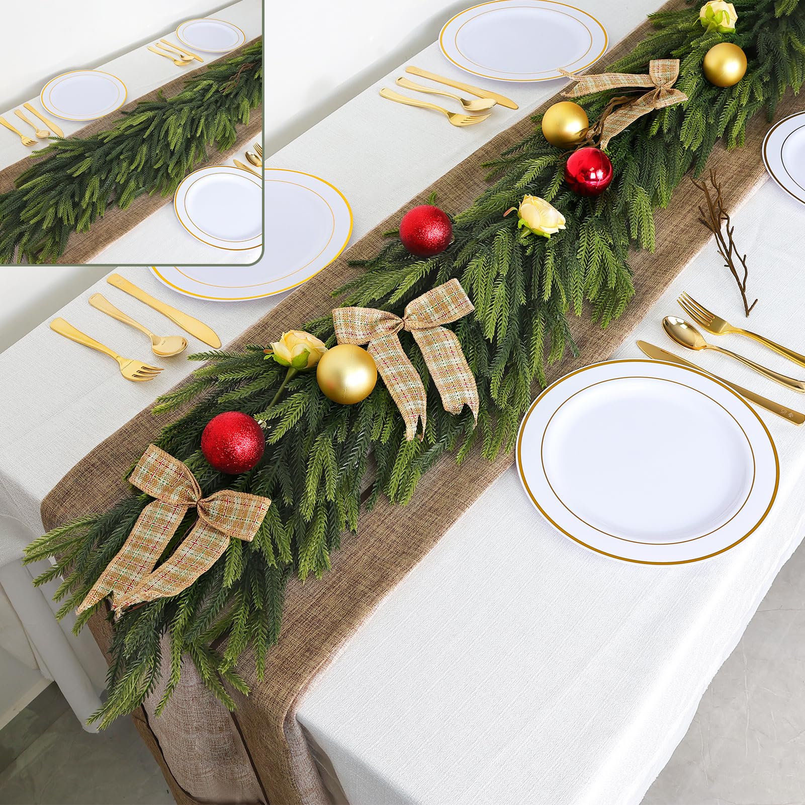 QIANYUN garland wrapped on staircase railing creating cohesive holiday decor