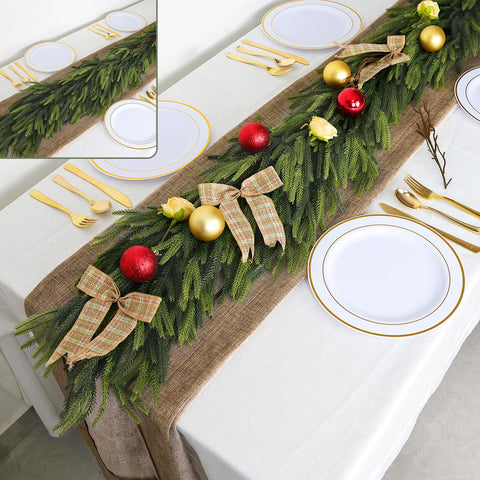 QIANYUN garland wrapped on staircase railing creating cohesive holiday decor