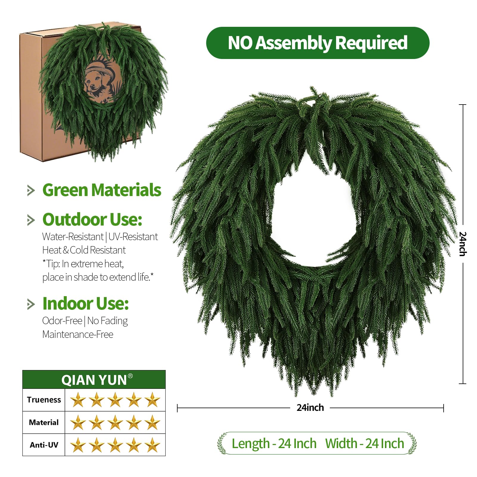 QIANYUN wreath next to door showing 24-inch scale and proportion