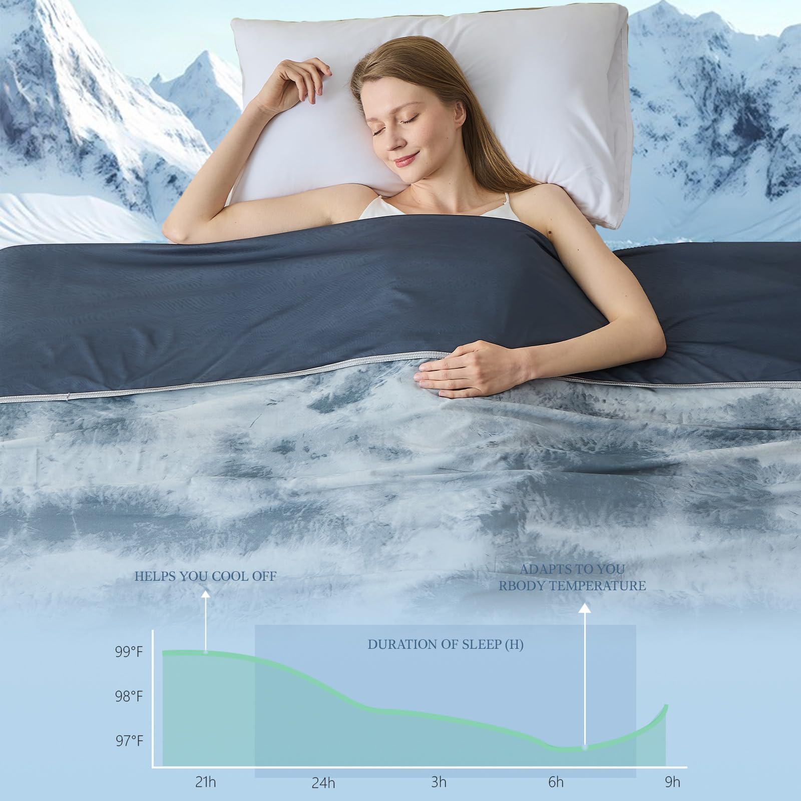 Qieryun blanket on king bed styled in bedroom for cool, relaxed sleep environment