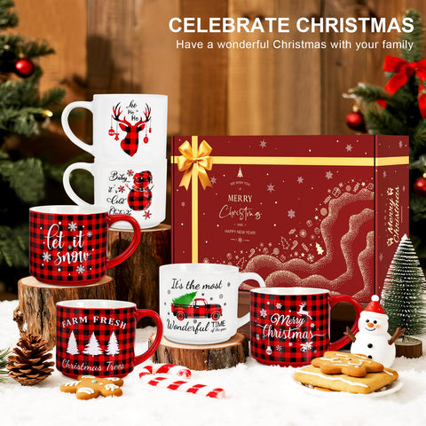 QIKSION gift box opened showing securely packaged holiday mug set