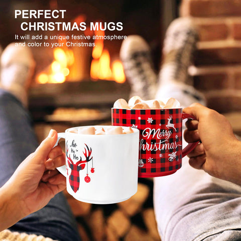QIKSION close-up on red black plaid mug showing durable printed pattern