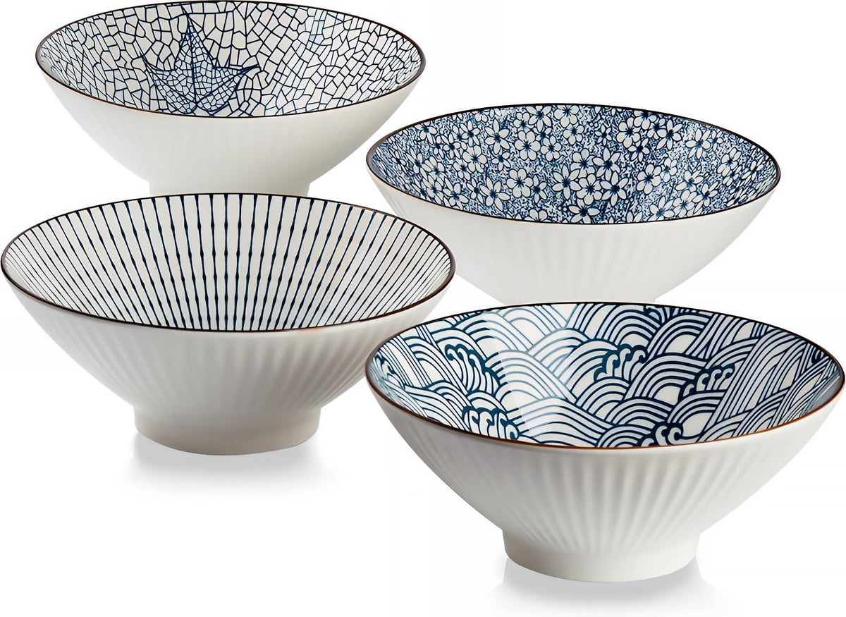 QINLANG front view of four bowls showing design and capacity benefit