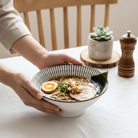 QINLANG bowl beside spoon showing scale and generous capacity