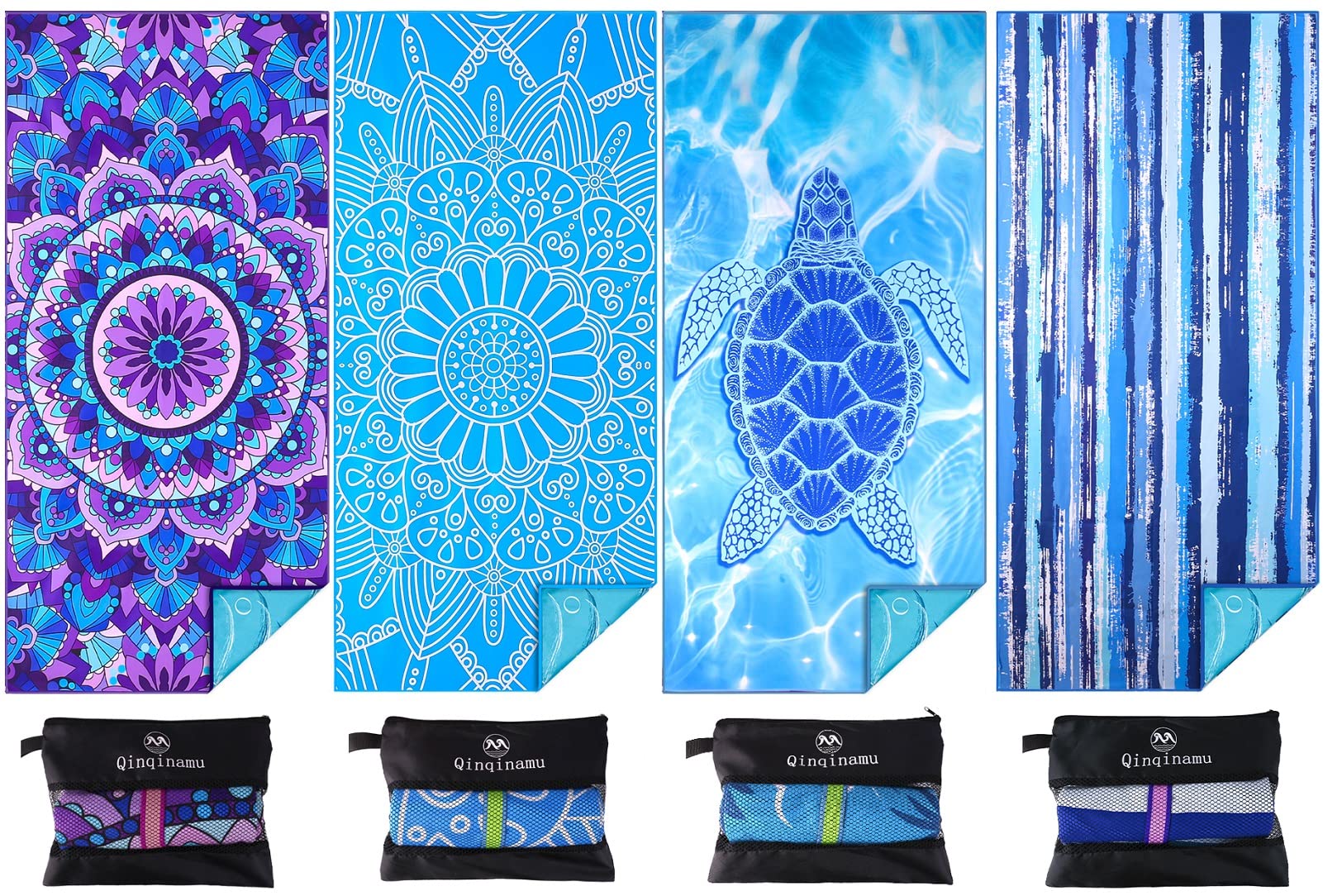 Qinqinamu towel folded in bag showing compact portability and easy packing