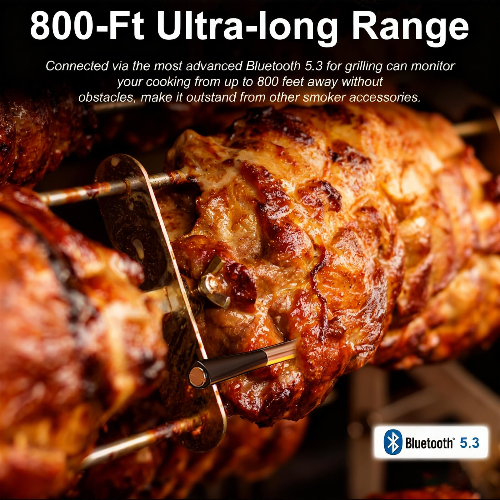 QIREDA close-up of dual-sensor probe showing precise meat and ambient sensing