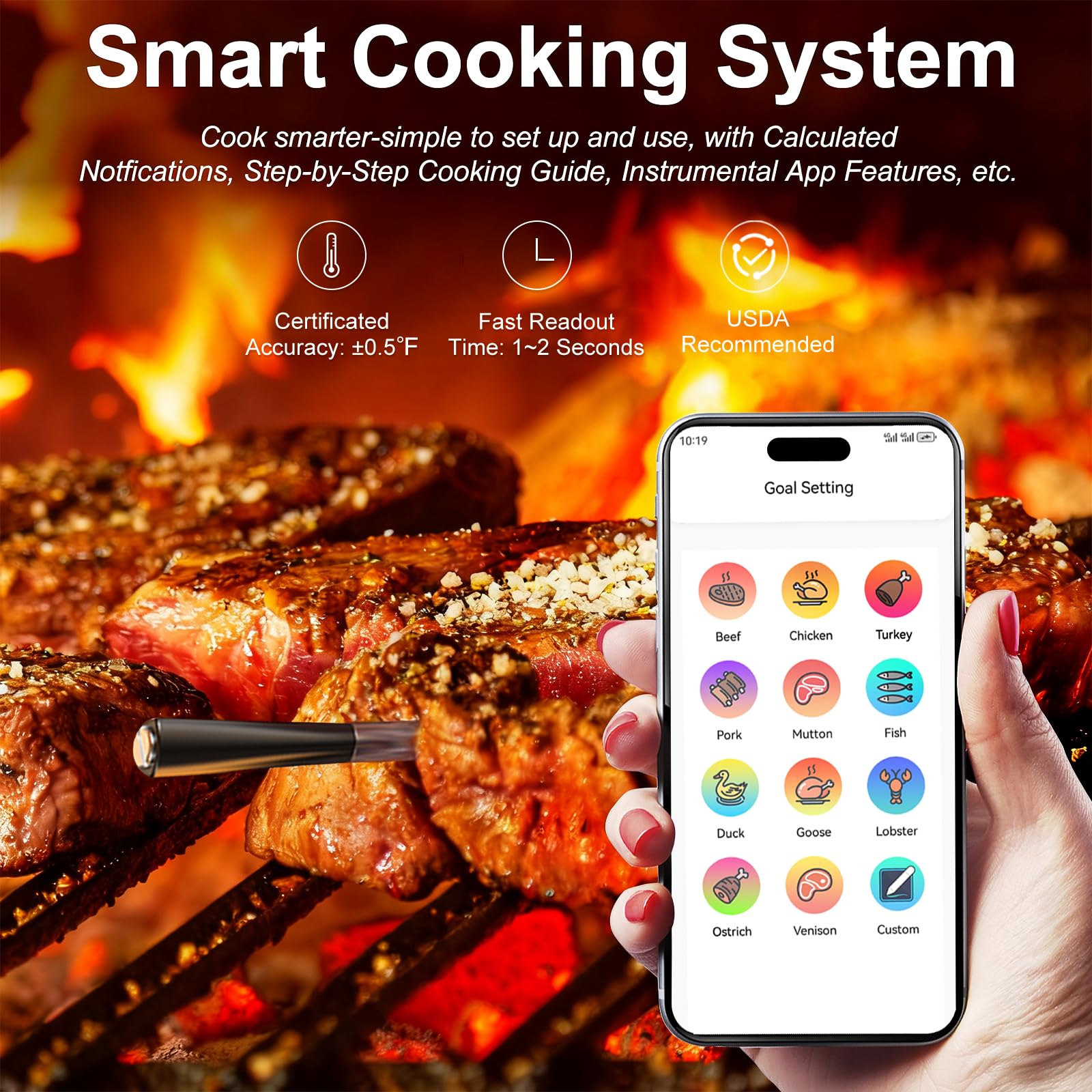 QIREDA probe inserted in oven showing reliable readings for roasting