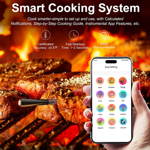 QIREDA probe inserted in oven showing reliable readings for roasting