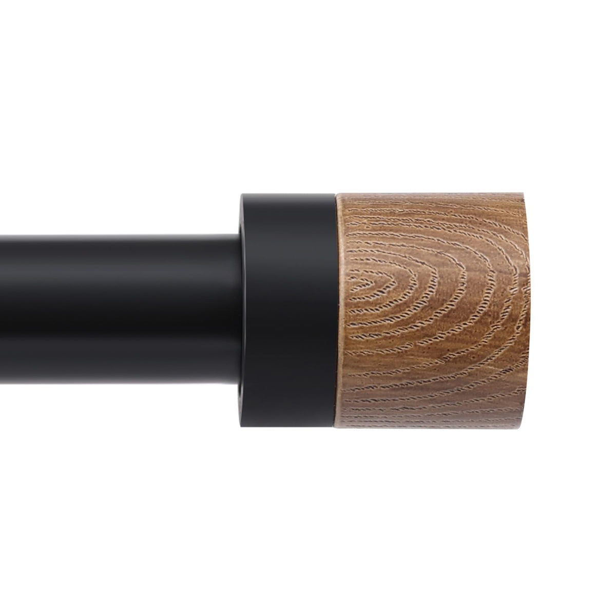 QITERI front view showing matte black rod and rustic finials, stylish upgrade