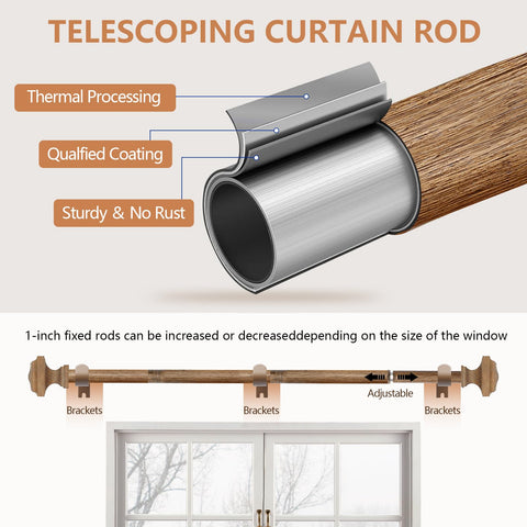QITERI wood-grain texture detail on metal rod conveying authentic appearance