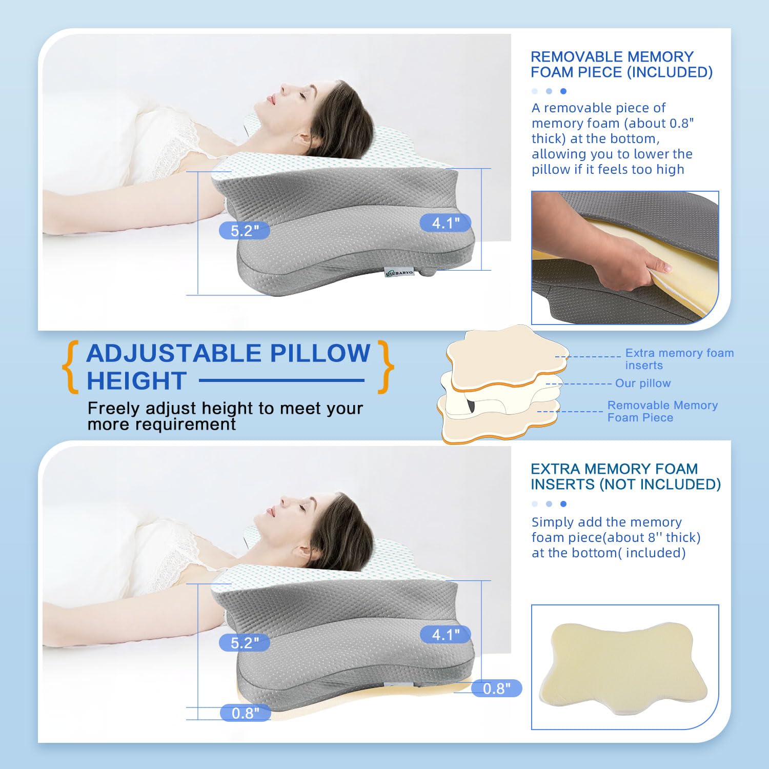 QIUBABYO removable foam inserts detail for customized height benefit