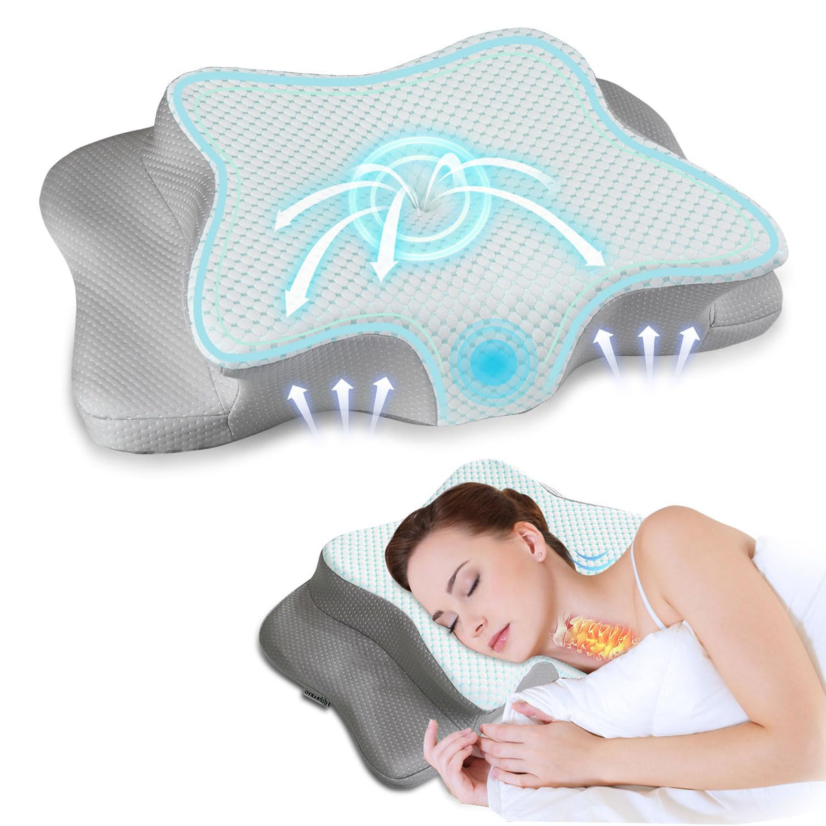 QIUBABYO front view showing ergonomic contour and neck support benefit