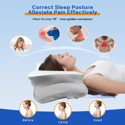 QIUBABYO pillow in use by side sleeper demonstrating improved alignment benefit