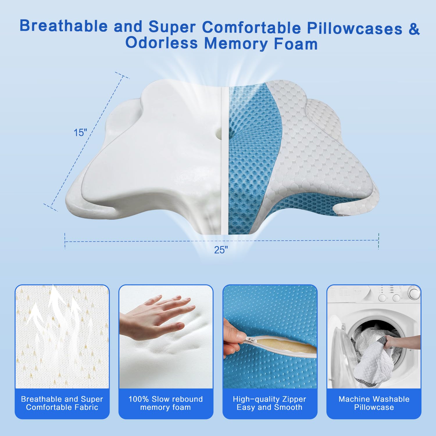 QIUBABYO pillow next to hand showing scale and user-friendly size