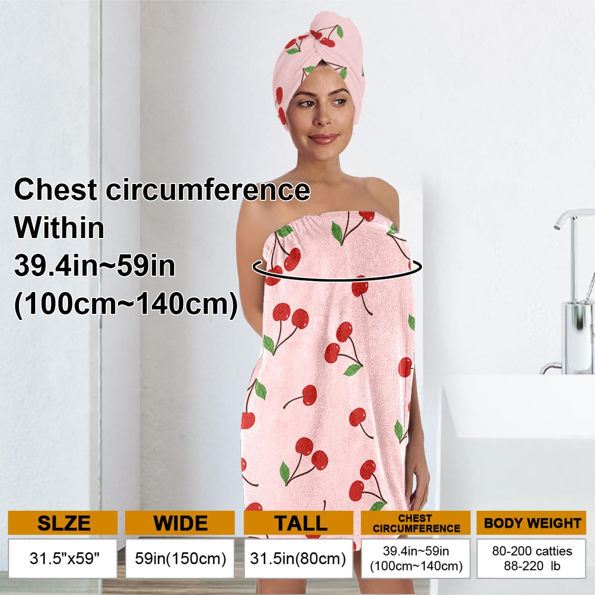 QIULIBMH cherry set layflat showing coordinated wrap and matching turban