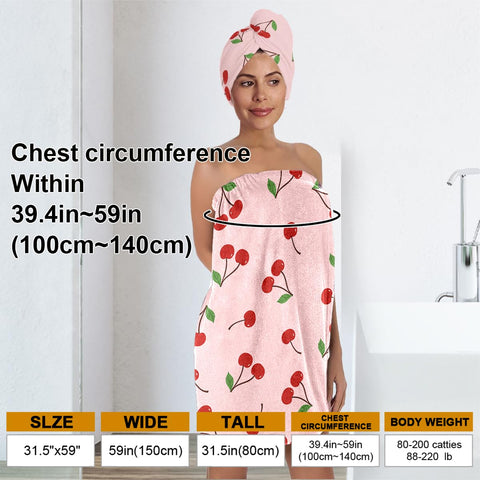 QIULIBMH cherry set layflat showing coordinated wrap and matching turban