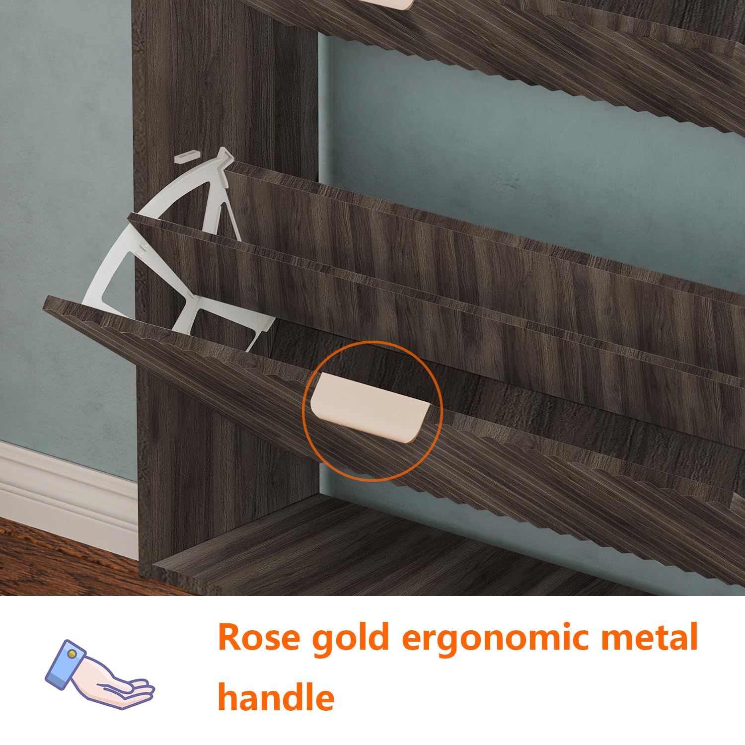 QIVOMIX rose-metal handle and wood grain close-up offering bump protection and style