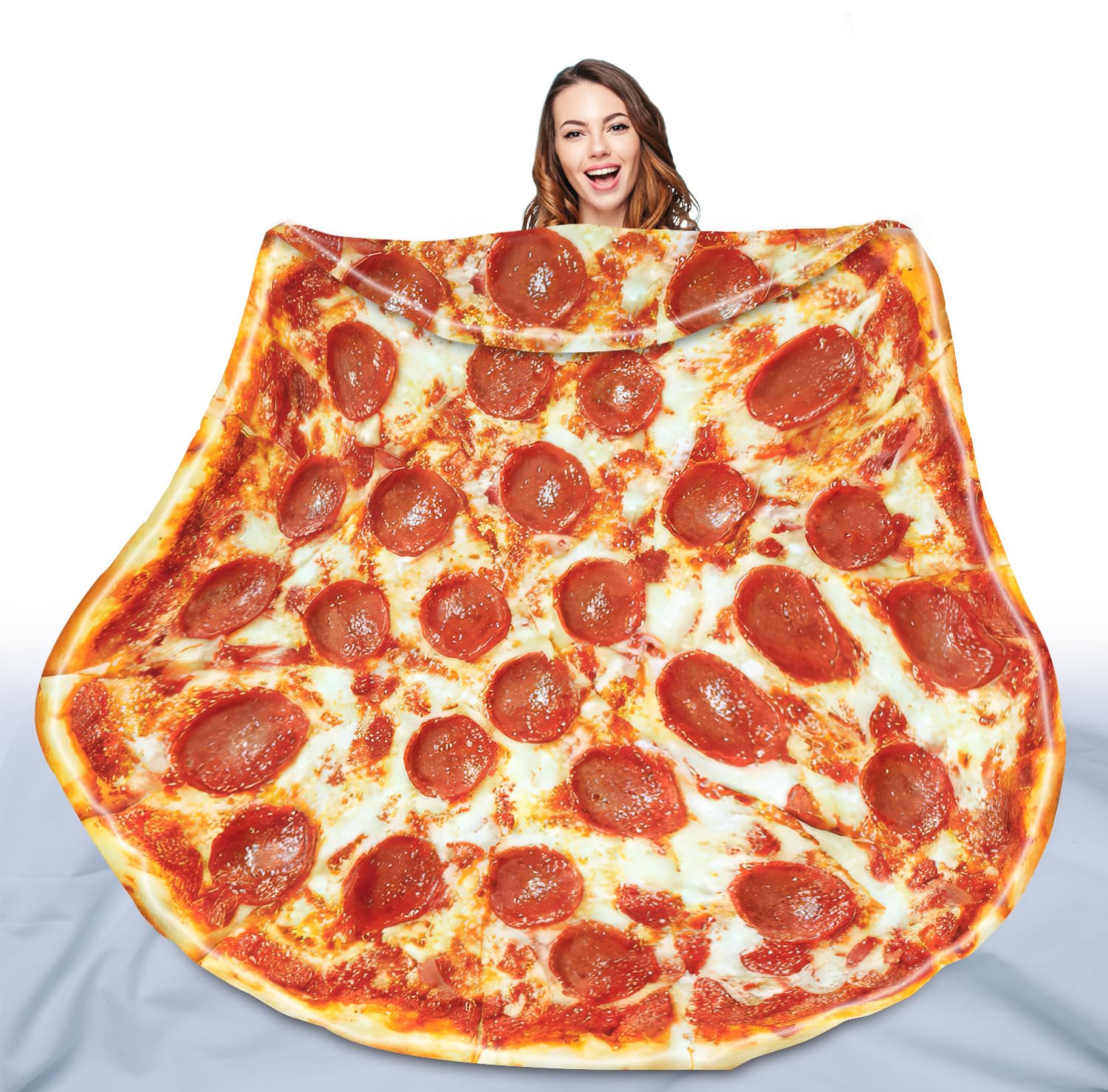 QiyI front view showing full pizza blanket design and cozy appeal