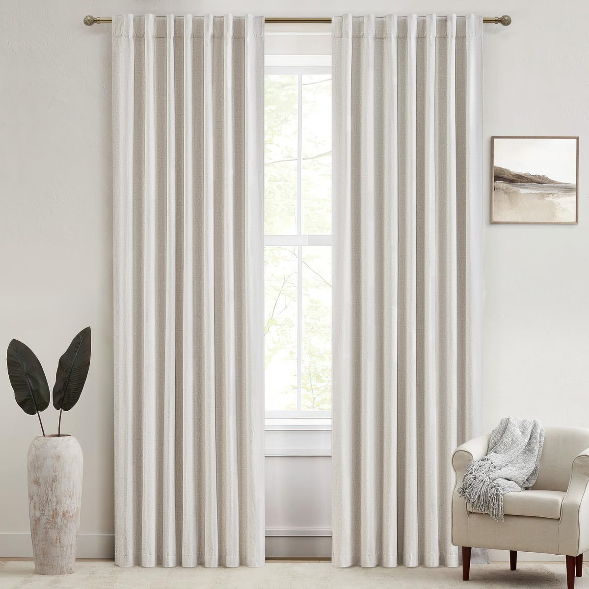 QJmydeco front view of two Birch panels showing neutral linen texture and full coverage