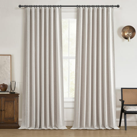 QJmydeco front view of birch off white panels showing neat pleats and benefit of full coverage