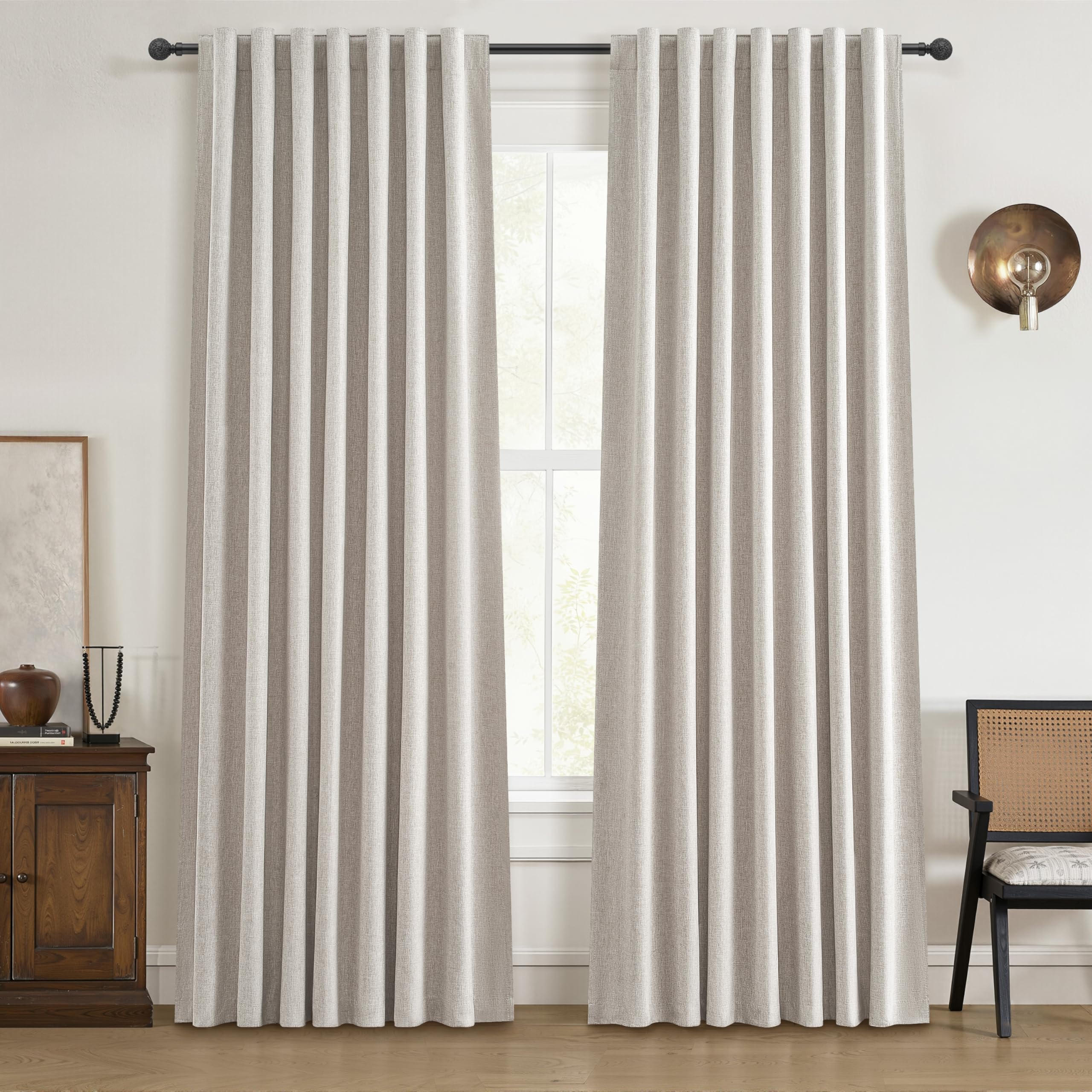 QJmydeco curtains in bedroom at dusk showing room darkening and comfortable sleep setting