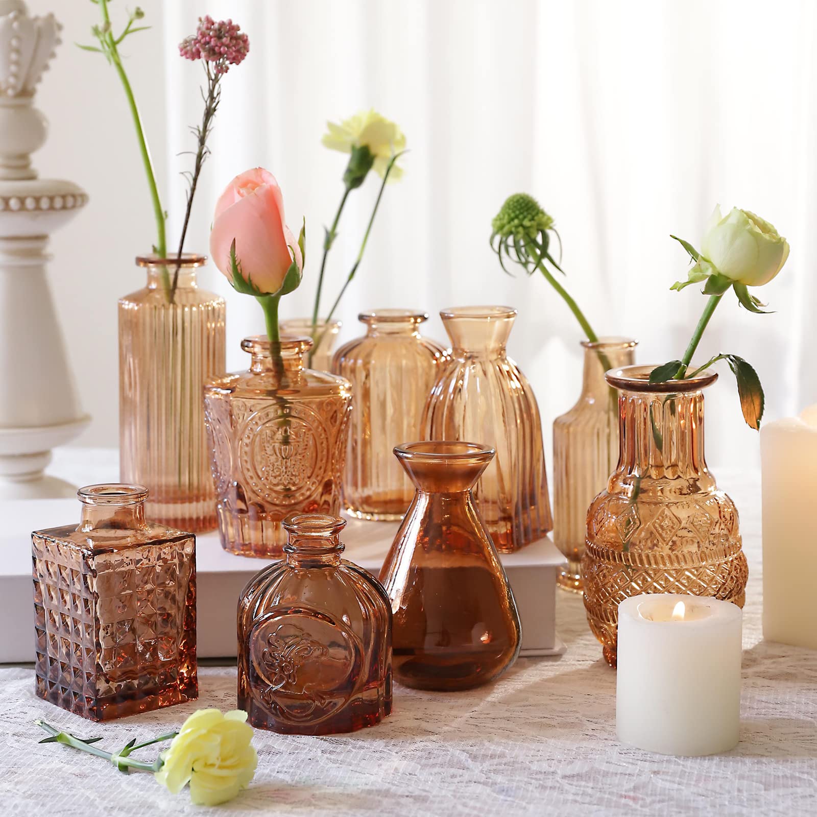 QLOFEI amber vases arranged as a centerpiece adding warm glow to table