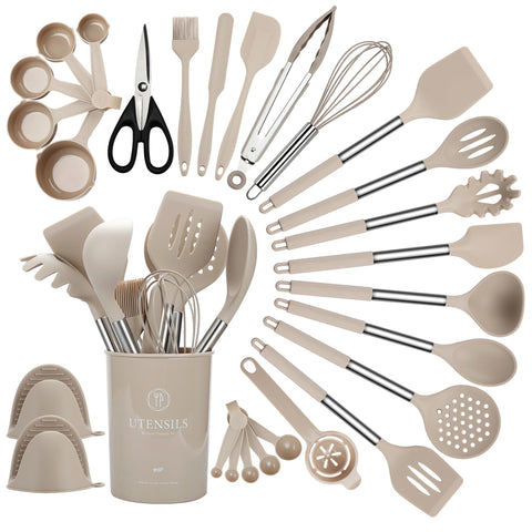 QMVESS set front view showing organized holder and utensils, convenient storage