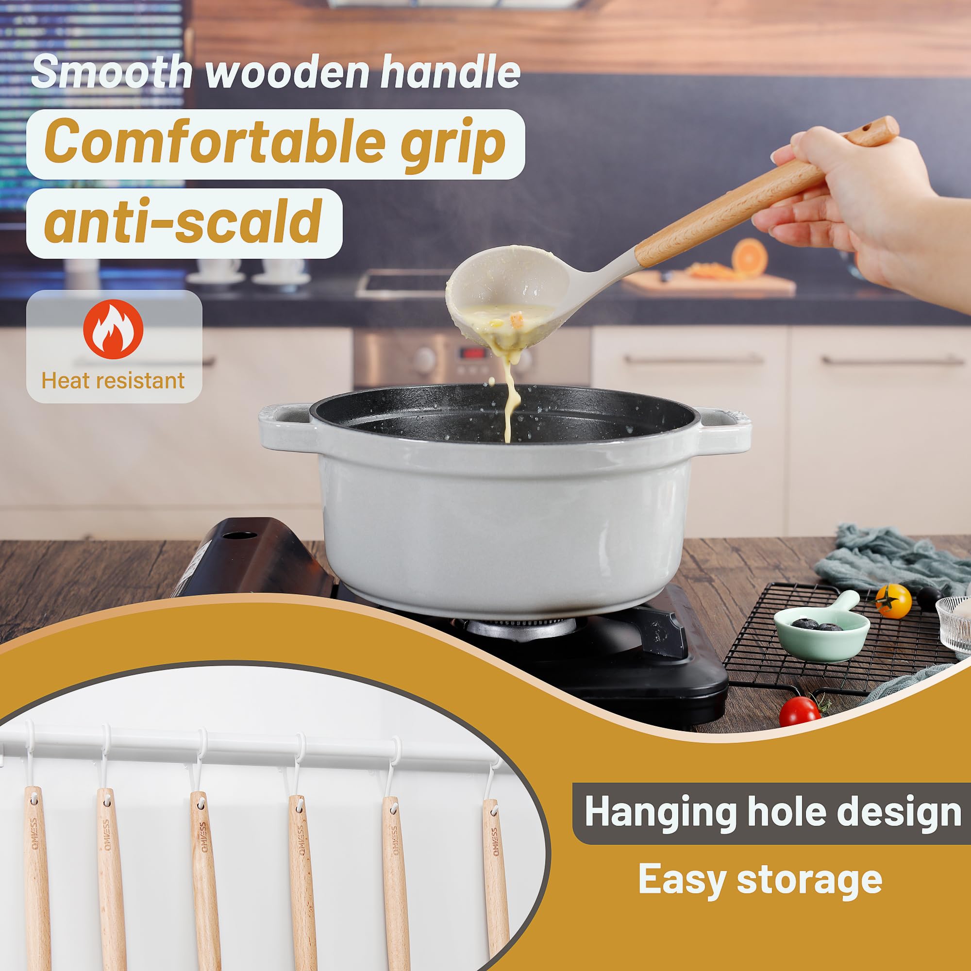 QMVESS utensil stirring skillet demonstrating safe use on nonstick pans