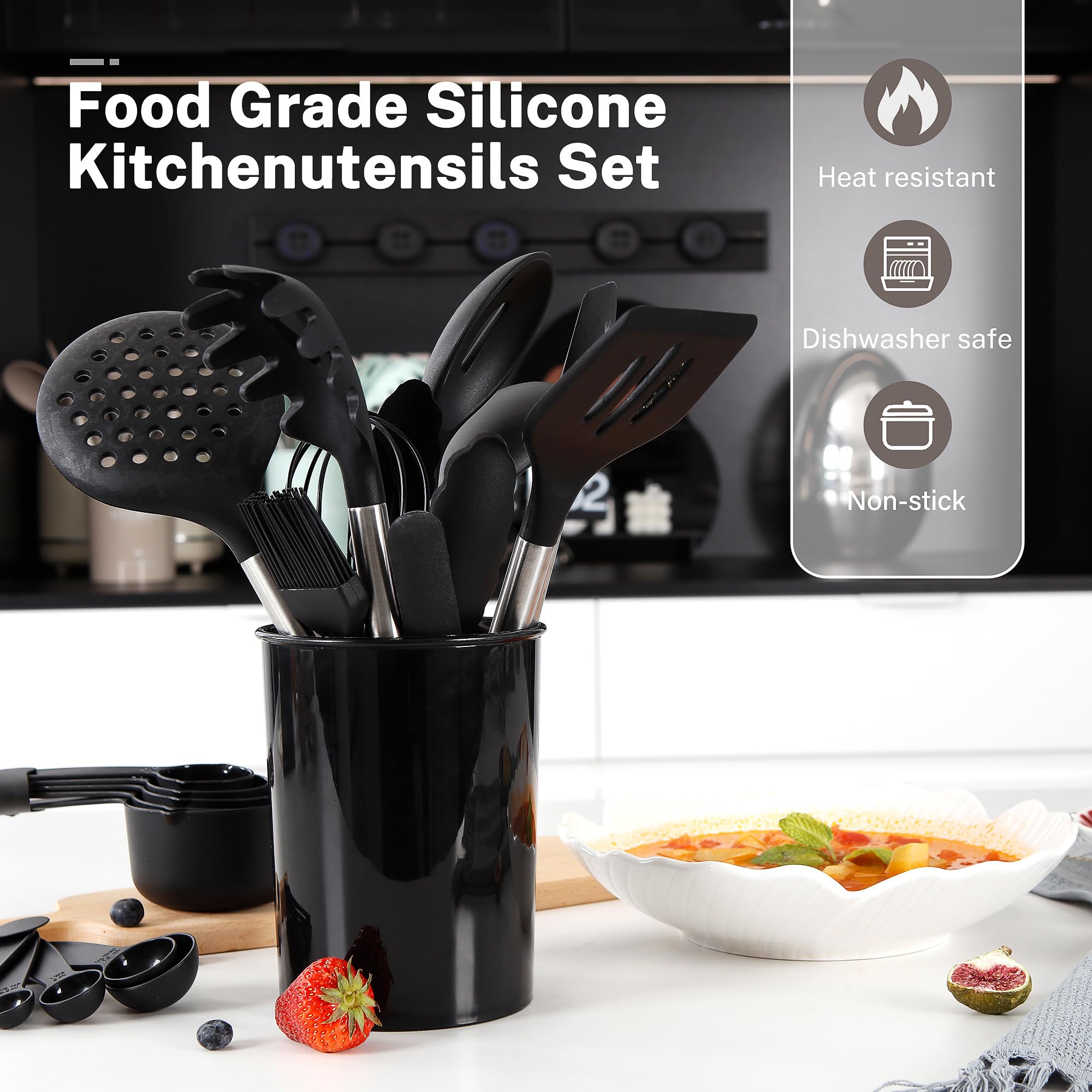 QMVESS countertop holder in kitchen lifestyle showing tidy storage and accessibility