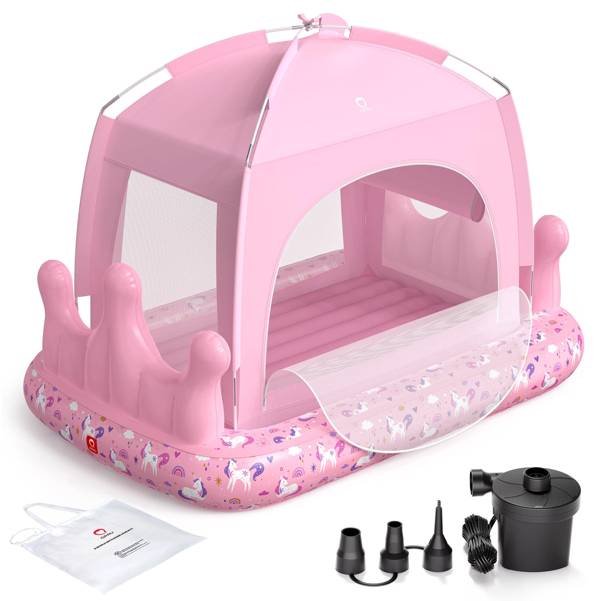 QPAU princess front view showing cozy canopy and mattress for imaginative sleep