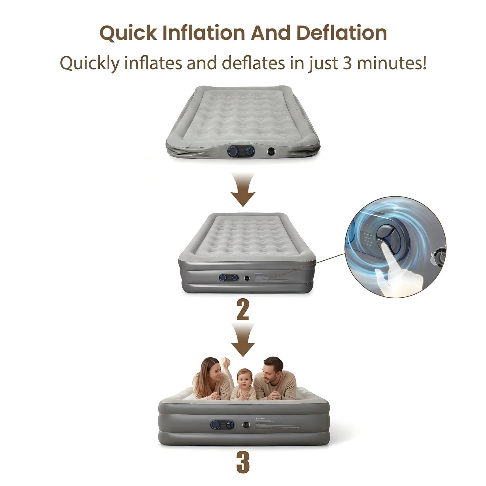 QQS inflated mattress in bedroom lifestyle illustrating comfortable guest-ready sleep