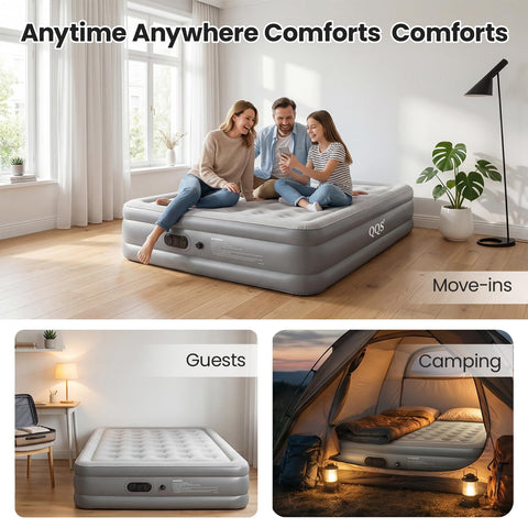 QQS mattress size comparison next to chair demonstrating scale and elevated sleeping height