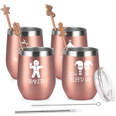 Qtencas front view of 4-pack tumblers showing festive design and gift-ready look