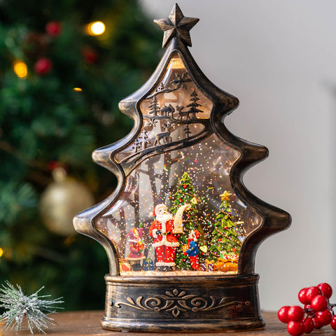 Qualdout front view snow globe lantern glowing, adds cozy holiday ambiance