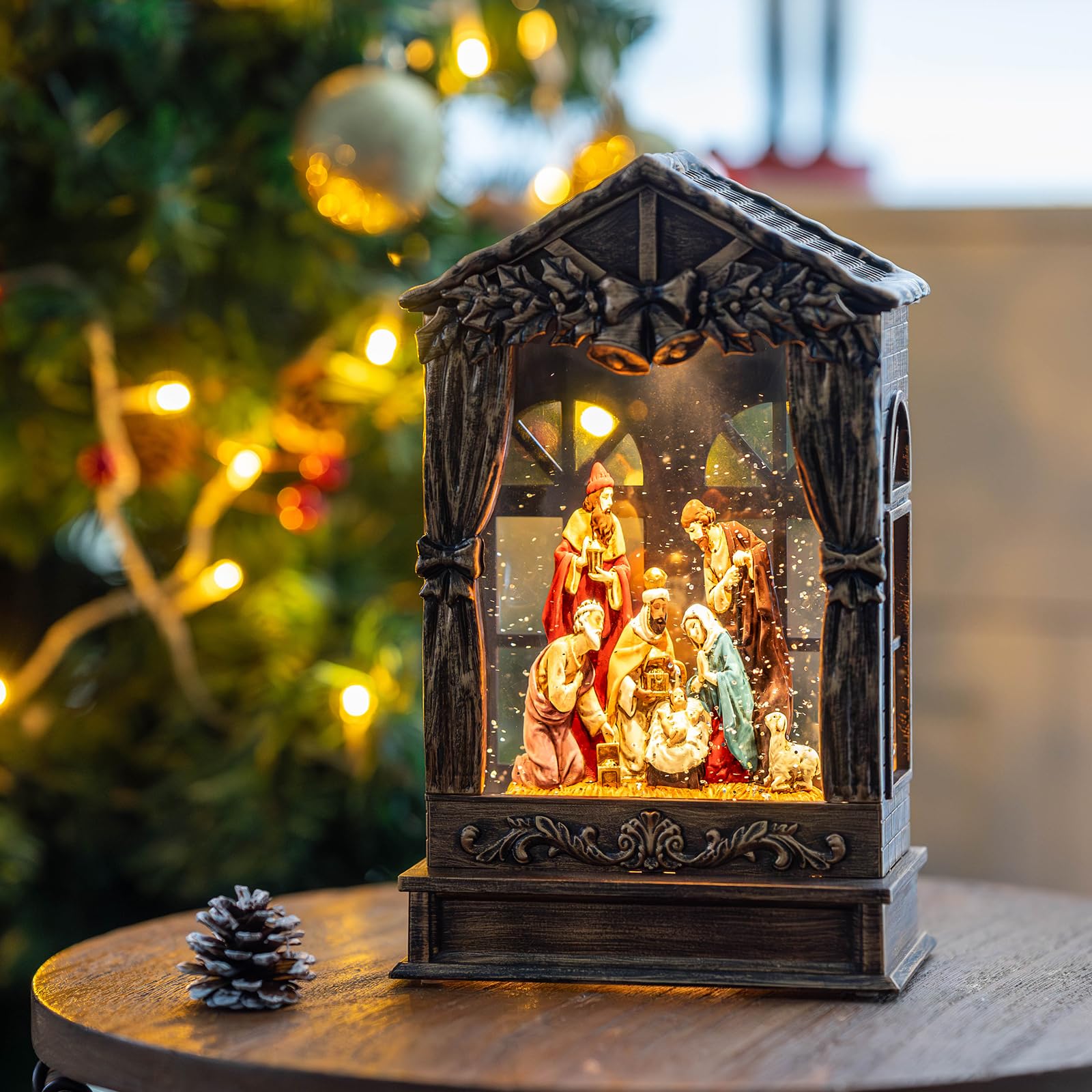 Qualdout gift-wrapped globe in a holiday scene ideal for gifting