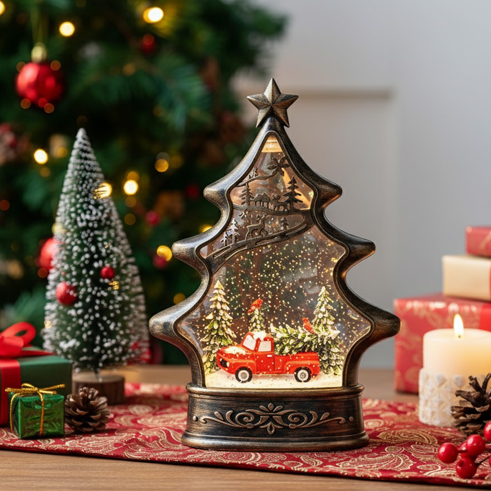 Qualdout on a holiday mantel styled with greenery for seasonal display