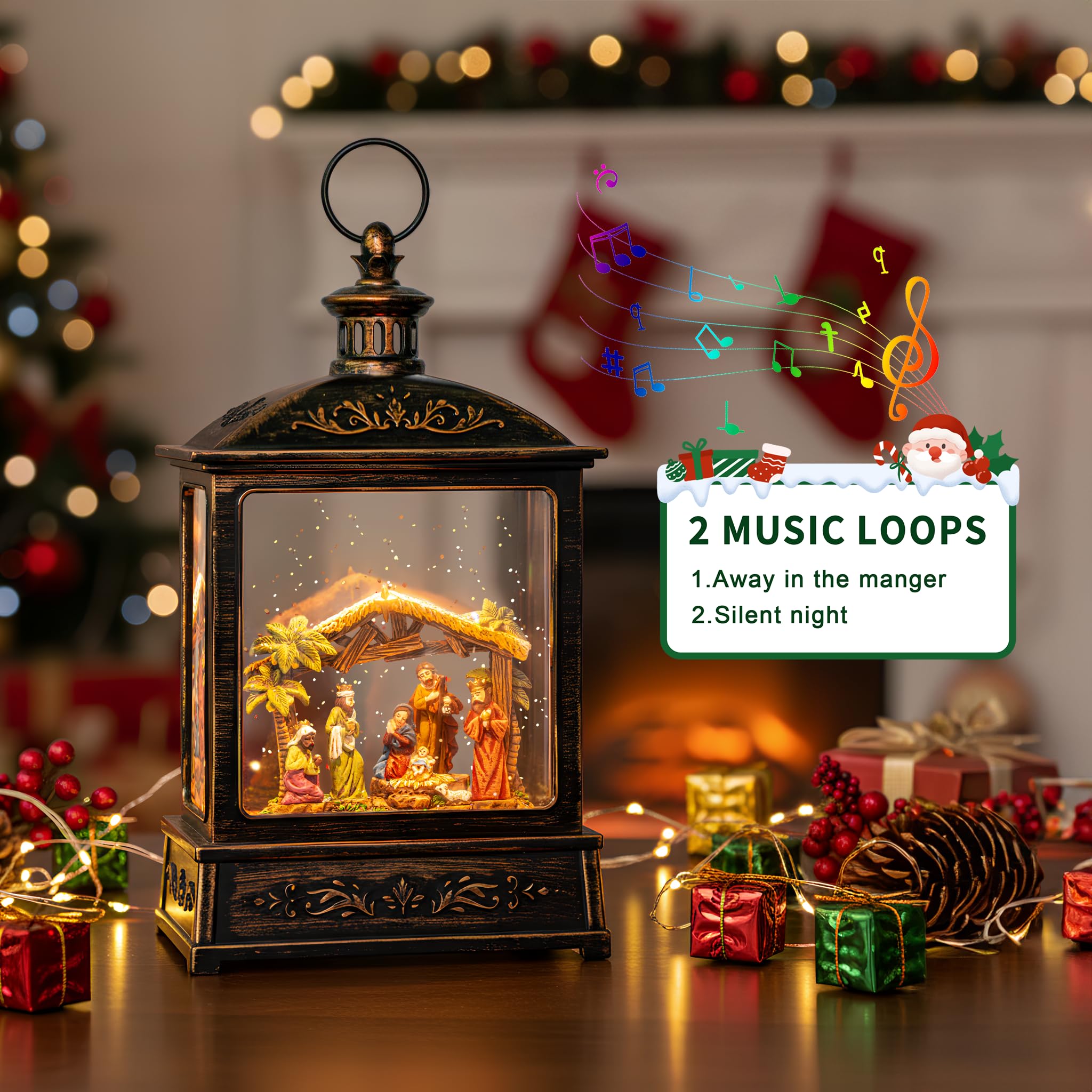 Qualdout lit on nighttable creating cozy holiday mood with soft LED light