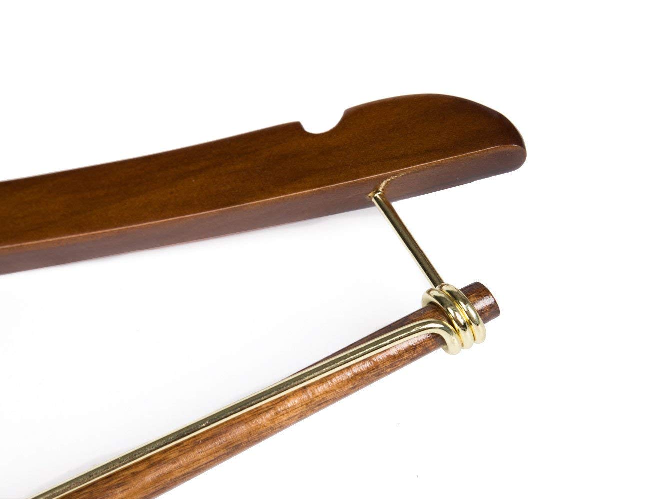Quality Hangers arranged in a closet displaying coordinated walnut finish and tidy storage