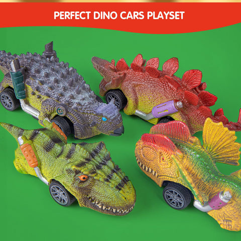 Quanquer 24 dinosaur cars spread across play map, encourages imaginative race setups and play