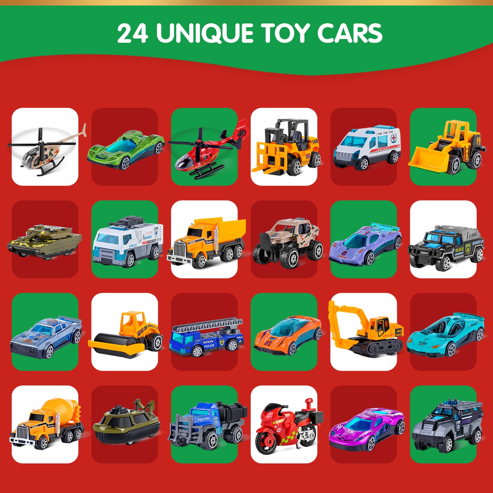 Quanquer lineup of 24 mini alloy cars illustrating variety and collection play
