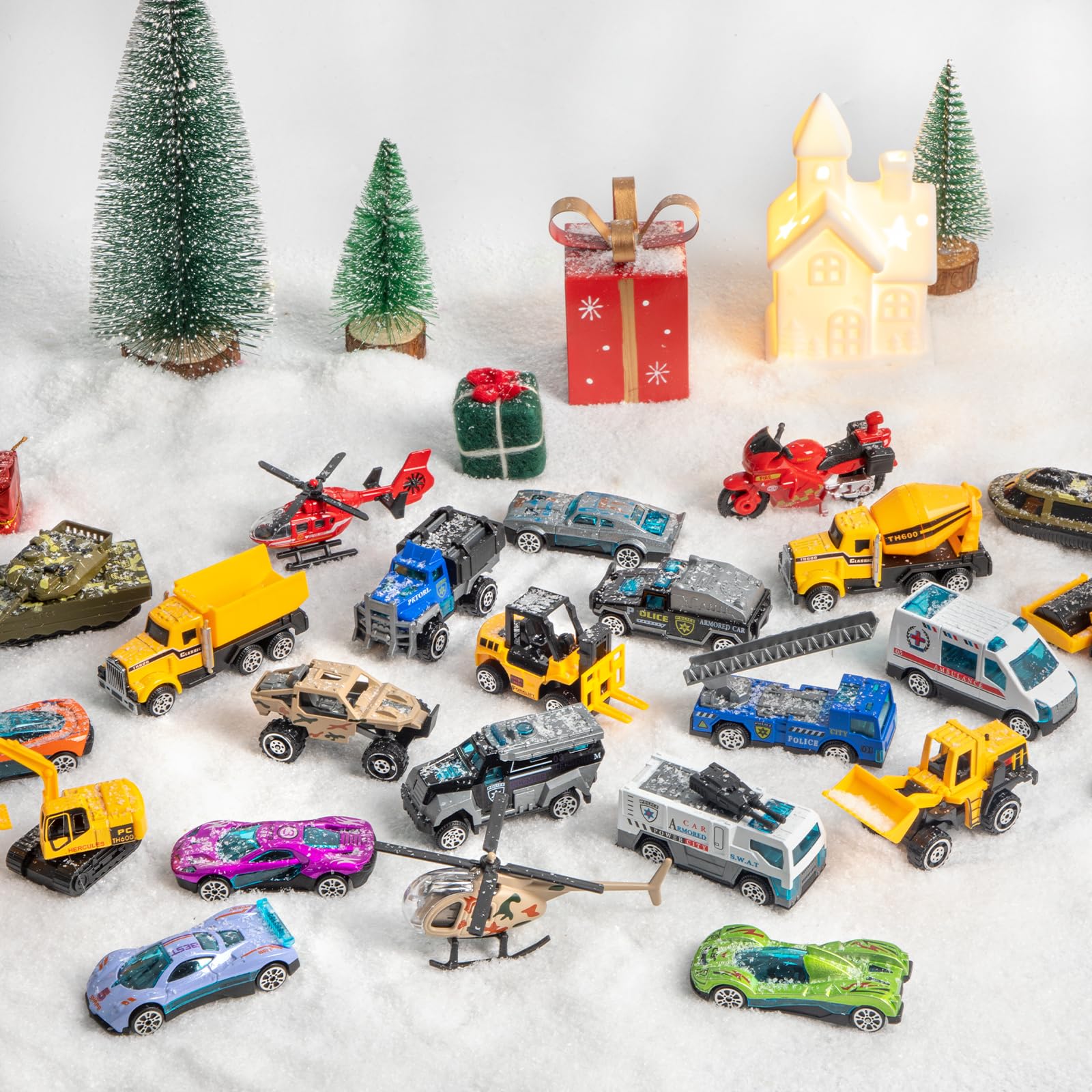 Quanquer holiday display with cars demonstrating festive gifting and reuse