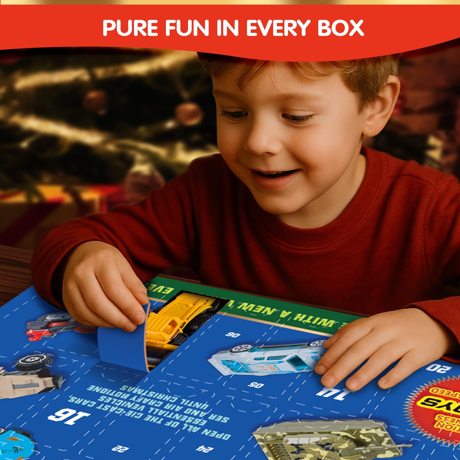 Quanquer vehicles arranged on play mat creating cooperative play scenes