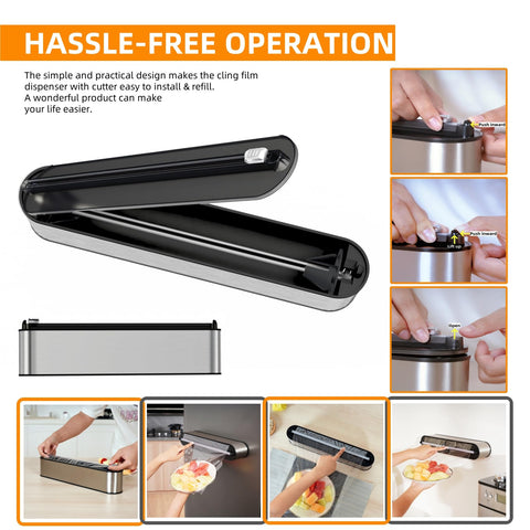 Quasziwa in use cutting cling film on counter for faster meal prep
