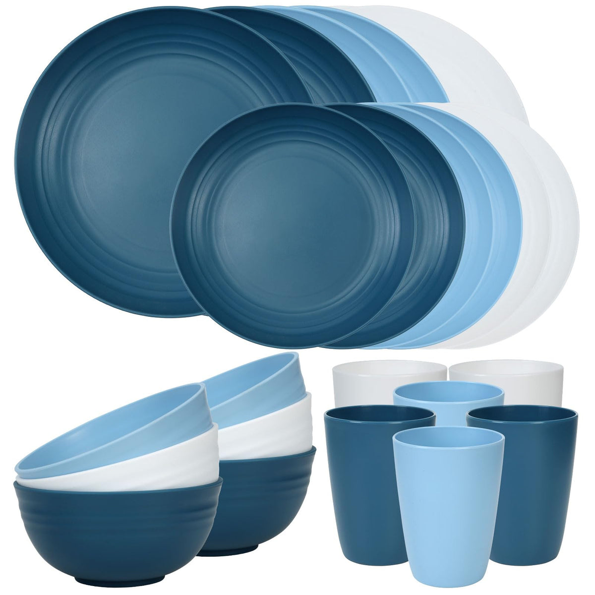 Quatish front view of full 24-piece set showing complete service for six and neat presentation