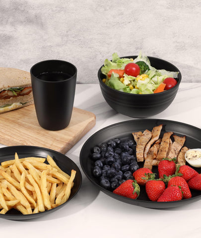 Quatish dinnerware on a party table showing stylish look and entertaining benefit