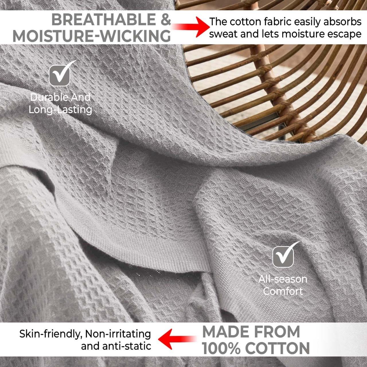 QUBA LINEN close-up of waffle weave texture highlights breathable cotton comfort