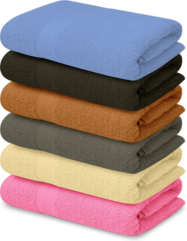 QUBA LINEN front view of six-pack towels showing colors and packaging benefit convenience