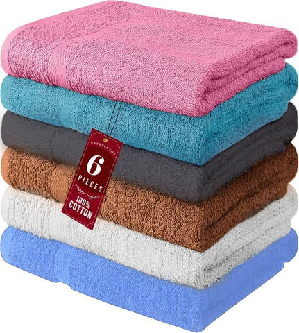 QUBA LINEN front view of six-pack towels showing colors and packaging, conveys immediate style